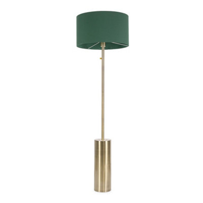 Valuelights Green Lexy Antique Brass Rotary Dimmer Switch Floor Lamp With Forest Drum Shade