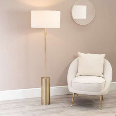 B&Q -  Lexy Antique Brass Rotary Dimmer Switch Floor Lamp With Cream Boucle Shade