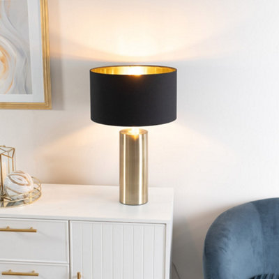 B&Q -  Lexy Antique Brass Touch Table Lamp With Black/gold Shade
