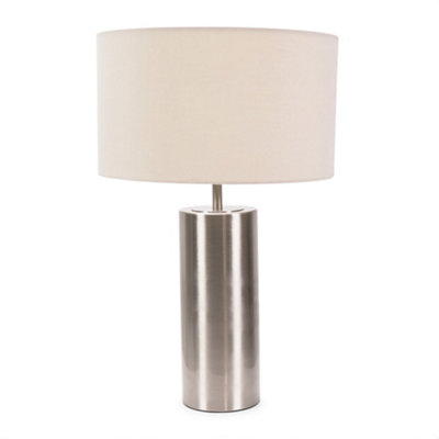 Valuelights Lexy Brushed Chrome Touch Table Lamp With Natural Drum Shade - B&Q