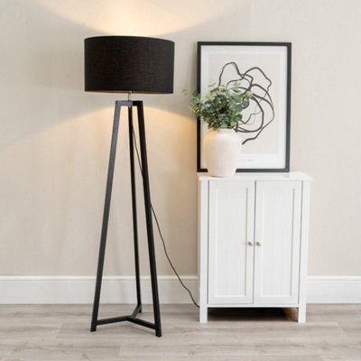 Valuelights Lottie Wood Tripod Floor Lamp With Drum Shade Black