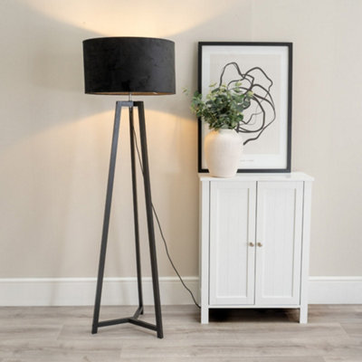 Valuelights Black Lottie Wood Tripod Floor Lamp With Velvet Drum Shade