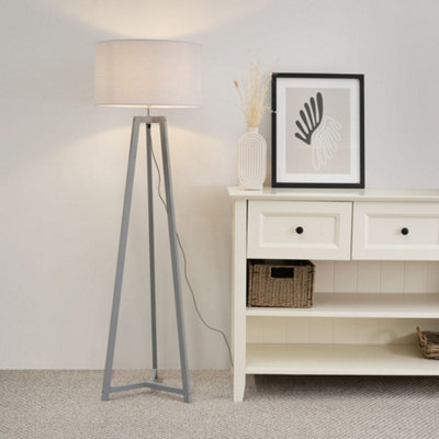 Valuelights Grey Lottie Wood Tripod Floor Lamp With Drum Shade