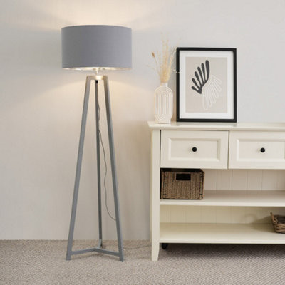 Valuelights Grey Lottie Wood Tripod Floor Lamp With /Chrome Drum Shade
