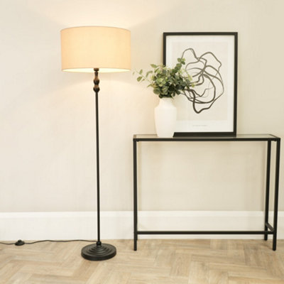 B&Q -  Maggie Black Metal Candlestick Floor Lamp With Natural Fabric Lamp Shade