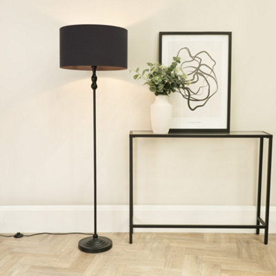 Valuelights Maggie Black Metal Candlestick Floor Lamp With Charcoal Fabric Lamp Shade