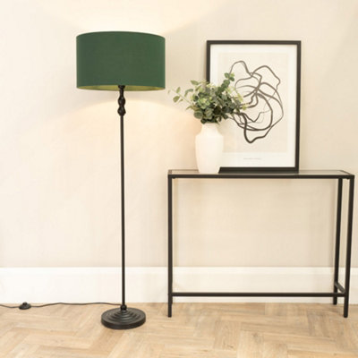 Valuelights Maggie Metal Candlestick Floor Lamp With Forest Fabric Lamp Shade Black/Green