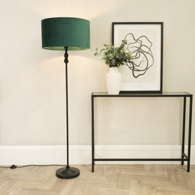 Valuelights Black/Green Maggie Metal Candlestick Floor Lamp With Forest Velvet Lamp Shade