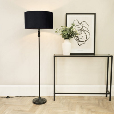 B&Q -  Maggie Black Metal Candlestick Floor Lamp With Black Velvet Lamp Shade