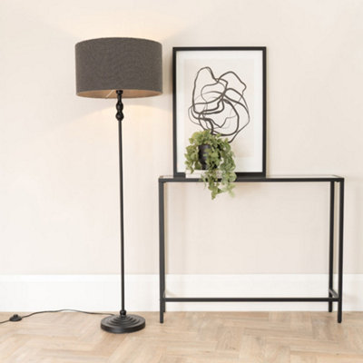 Valuelights Black Maggie Metal Candlestick Floor Lamp With Charcoal Boucle Lamp Shade