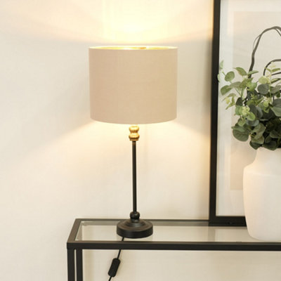 Valuelights Maggie Black Candlestick Table Lamp With Beige And Metallic Gold Lamp Shade