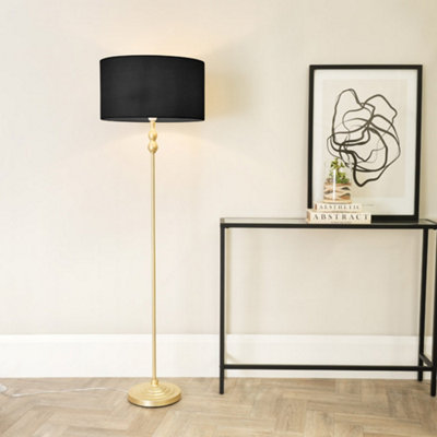 B&Q -  Maggie Gold Metal Candlestick Floor Lamp With Black Fabric Lamp Shade
