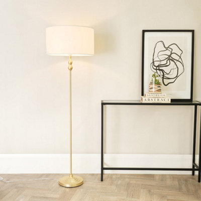 B&Q -  Maggie Gold Metal Candlestick Floor Lamp With White Fabric Lamp Shade