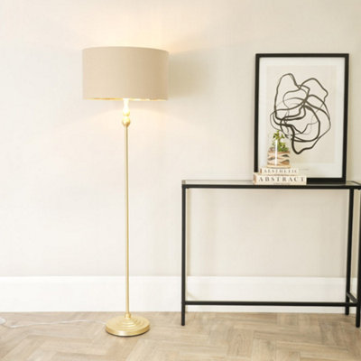 B&Q -  Maggie Gold Metal Candlestick Floor Lamp With Beige And Metallic Gold Lamp Shade