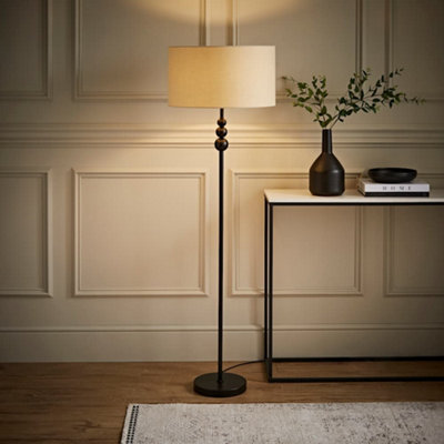 B&Q -  Marissa Matte Black Stacked Ball Floor Lamp With Natural Drum Shade
