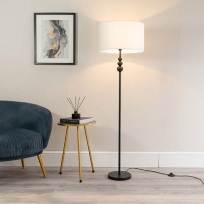 B&Q -  Marissa Matt Black Stacked Ball Floor Lamp With White Drum Shade