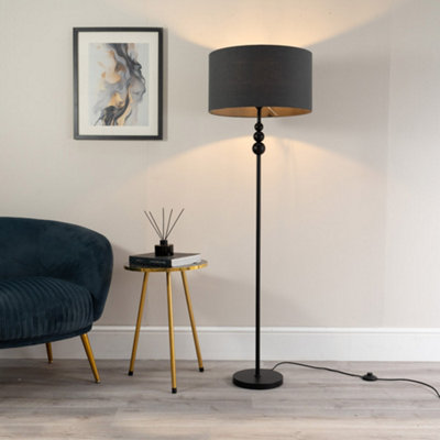 B&Q -  Marissa Matt Black Stacked Ball Floor Lamp With Charcoal Grey Drum Shade