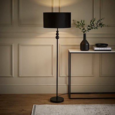 B&Q -  Marissa Matte Black Stacked Ball Floor Lamp With Black Velvet Shade