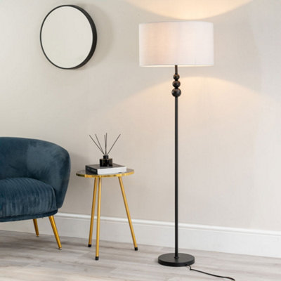 B&Q -  Marissa Matt Black Stacked Ball Floor Lamp With Grey Drum Shade