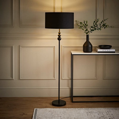 B&Q -  Marissa Matte Black Stacked Ball Floor Lamp With Black/gold Shade
