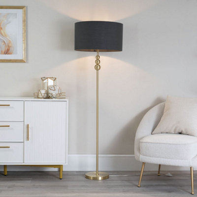 Valuelights Gold/Grey Marissa Stacked Ball Floor Lamp With Charcoal Drum Shade