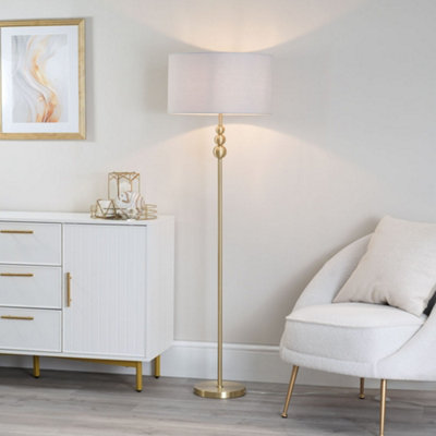 B&Q -  Marissa Gold Stacked Ball Floor Lamp With Grey Drum Shade