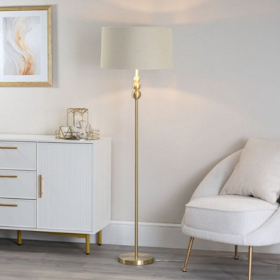Valuelights Marissa Stacked Ball Floor Lamp With Natural Drum Shade Gold