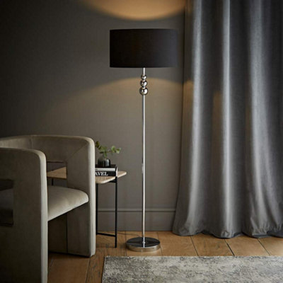 B&Q -  Marissa Chrome Stacked Ball Floor Lamp With Black Drum Shade