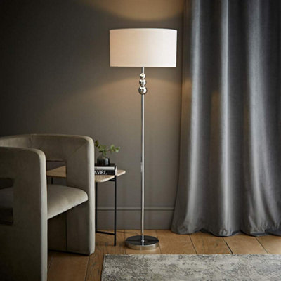 B&Q -  Marissa Chrome Stacked Ball Floor Lamp With White Drum Shade