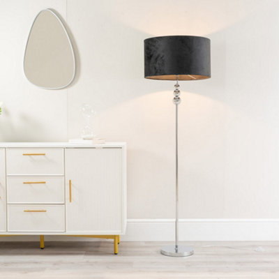B&Q -  Marissa Chrome Stacked Ball Floor Lamp With Black Velvet Shade