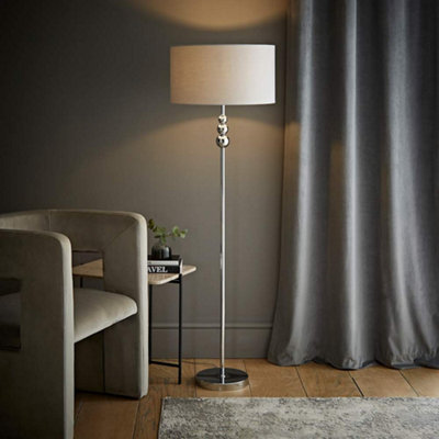B&Q -  Marissa Chrome Stacked Ball Floor Lamp With Grey Drum Shade