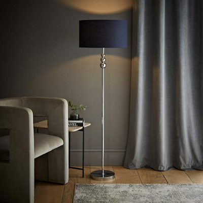B&Q -  Marissa Chrome Stacked Ball Floor Lamp With Navy Blue Drum Shade