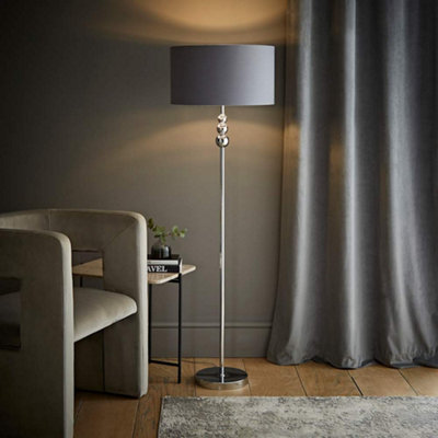 B&Q -  Marissa Chrome Stacked Ball Floor Lamp With Grey/chrome Shade