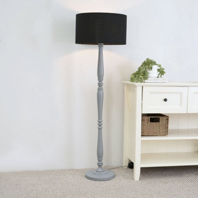 Valuelights Victoria Traditional Grey Wood Candlestick Floor Lamp With Black Drum Shade from B&Q