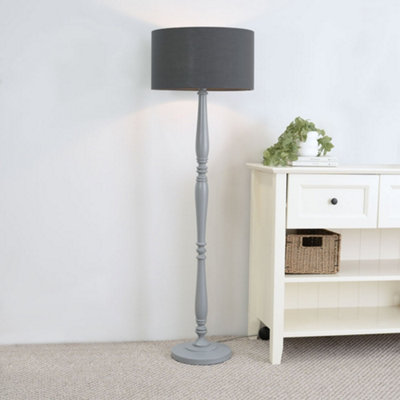 Valuelights Victoria Traditional Grey Wood Candlestick Floor Lamp With Charcoal Drum Shade from B&Q