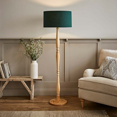 Values Victoria Traditional Wood Candlestick Floor Lamp With Forest Drum Shade Light/Green