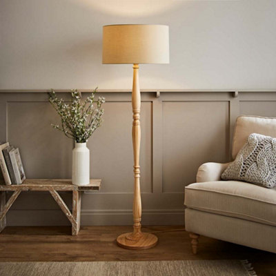 Valuelights Victoria Traditional Light Wood Candlestick Floor Lamp With Cream Shade from B&Q