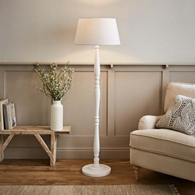 Valuelights Victoria Traditional Wood Candlestick Floor Lamp With Tapered Shade White