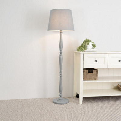B&Q -  Victoria Traditional White Wood Candlestick Floor Lamp With Grey Tapered Shade