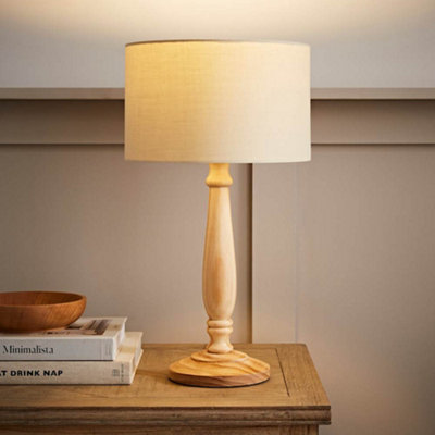 B&Q -  Victoria Traditional Light Wood Candlestick Table Lamp With Cream Shade