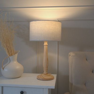 Valuelights Victoria Traditional Light Wood Candlestick Table Lamp With Grey Drum Shade from B&Q