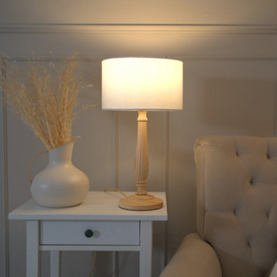 Values Victoria Traditional Wood Candlestick Table Lamp With Drum Shade Light/White