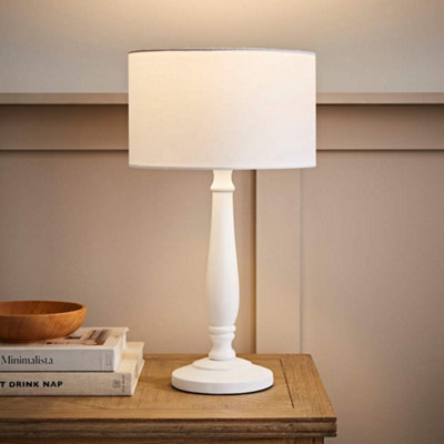 Valuelights Victoria Traditional White Wood Candlestick Table Lamp With White Drum Shade from B&Q