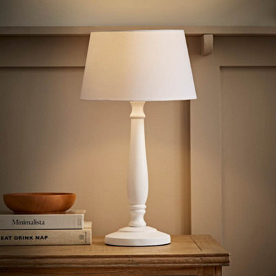 Valuelights White Victoria Traditional Wood Candlestick Table Lamp With Tapered Shade