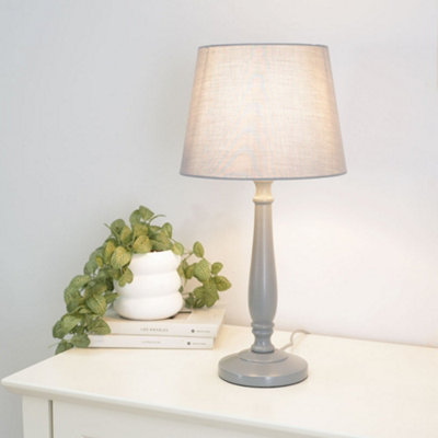 Valuelights Victoria Traditional Wood Candlestick Table Lamp With Tapered Shade Grey