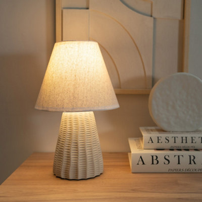 B&Q -  Saskia Pair OfNatural Ceramic Textured Base Bedside Table Lamp With Linen Tapered Shade