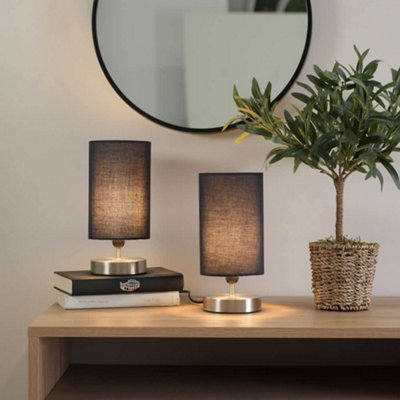 B&Q -  Francis Pair Of Brushed Chrome Touch Table Lamps With Navy Shade