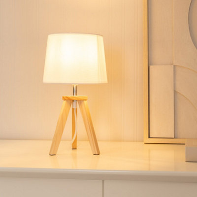 B&Q -  Jackson Pair Of Natural Wood Tripod Table Lamps With Fabric Shades