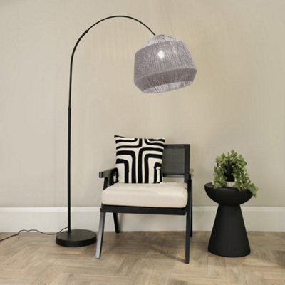 Valuelights Louis Arched Curved Floor Lamp With Rope Dome Lamp Shade And Led Bulb Black/Grey