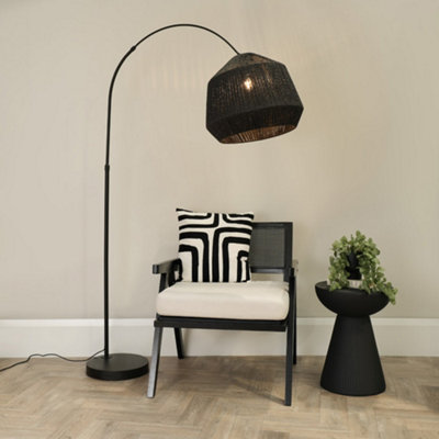Valuelights Black Louis Arched Curved Floor Lamp With Rope Dome Lamp Shade And Led Bulb